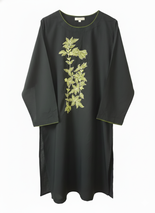 Elegant Leaf Pattern Embroidery Kurti
