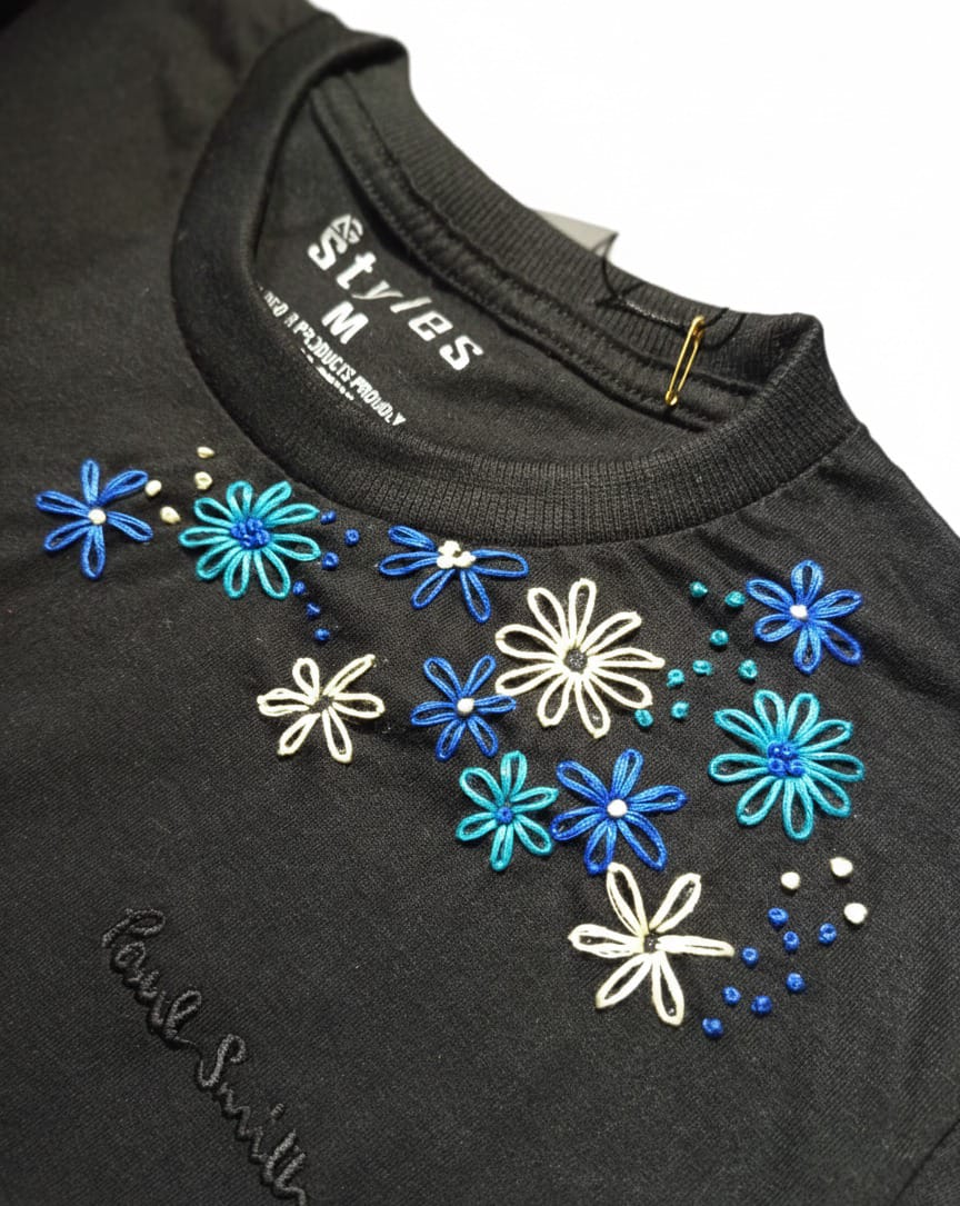 Blues of Daisy-Hand Embroided Cotton Shirt