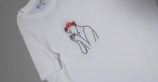 Flower Crown Line Art Embroidery Tee