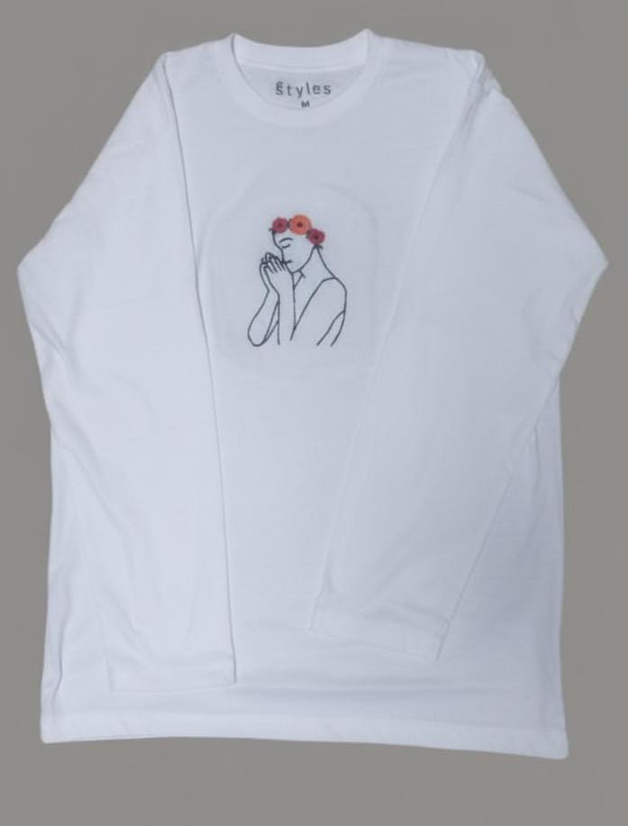 Flower Crown Line Art Embroidery Tee